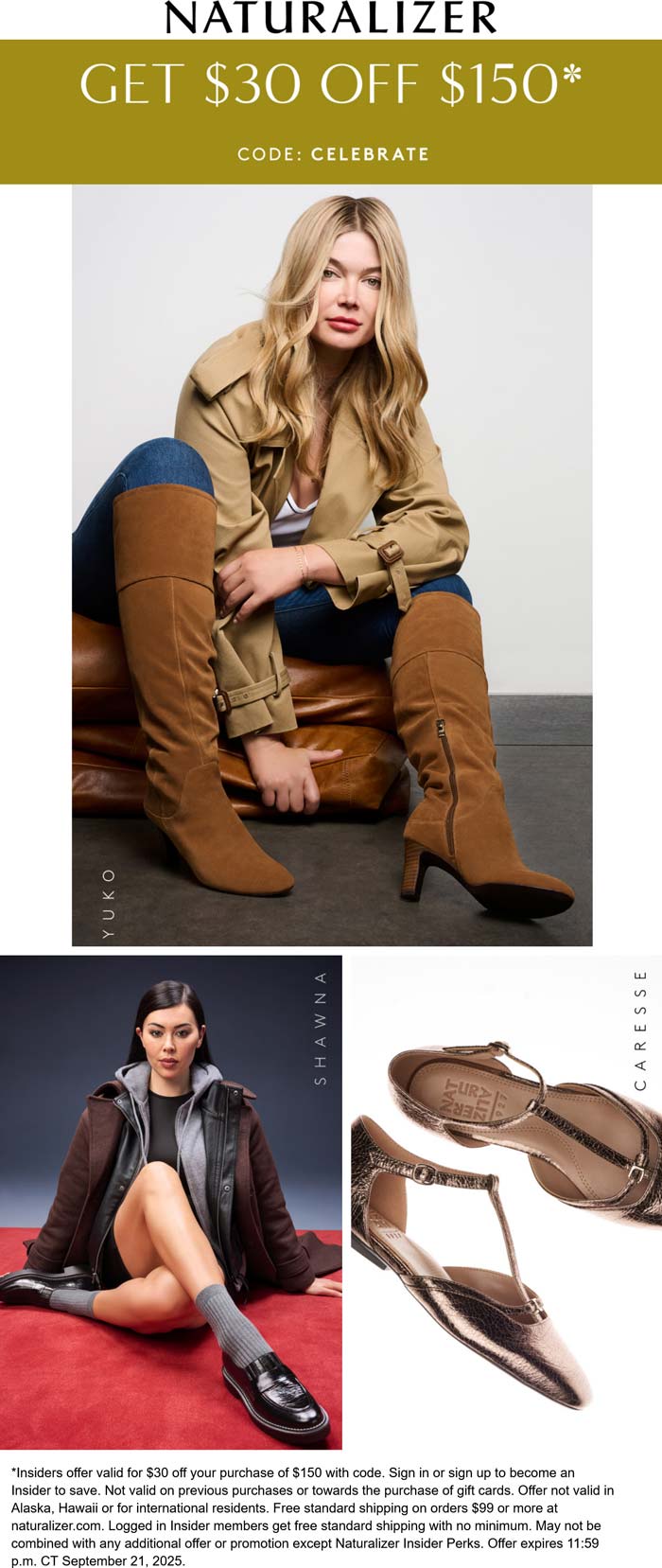$30 off $150 at Naturalizer via promo code CELEBRATE