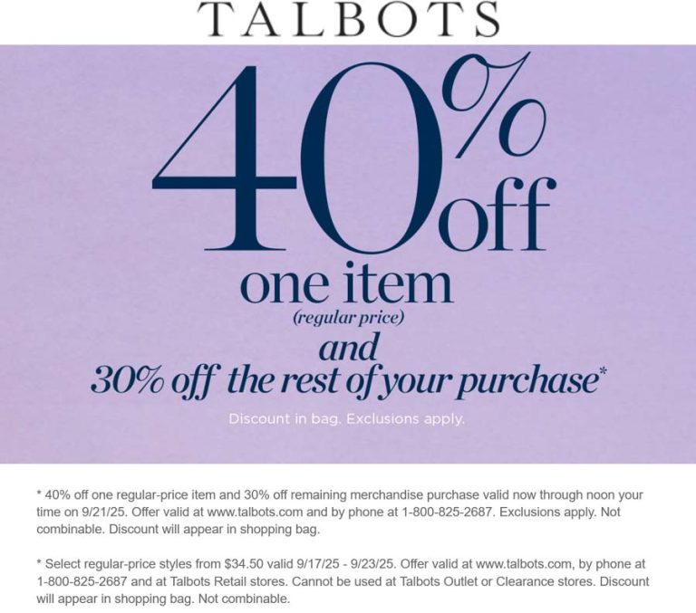 30-40% off today online at Talbots