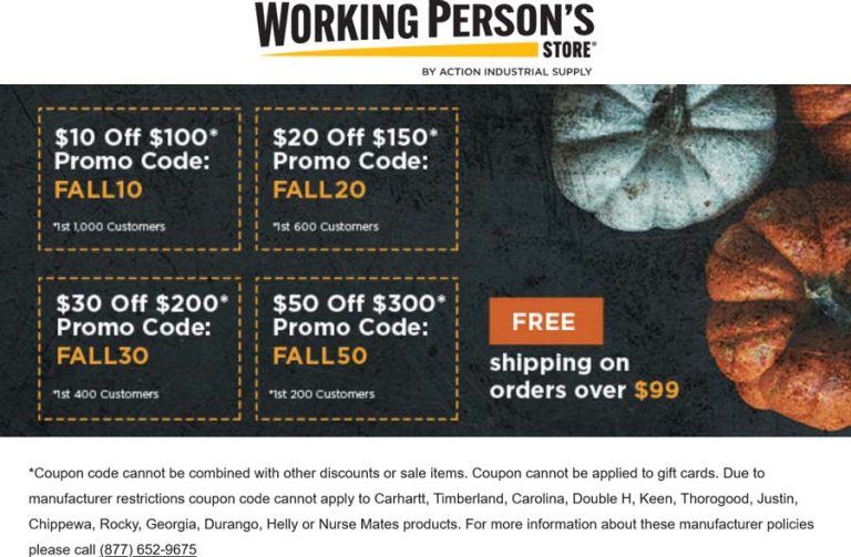 $10-$50 off $100+ at Working Persons Store via promo code FALL10