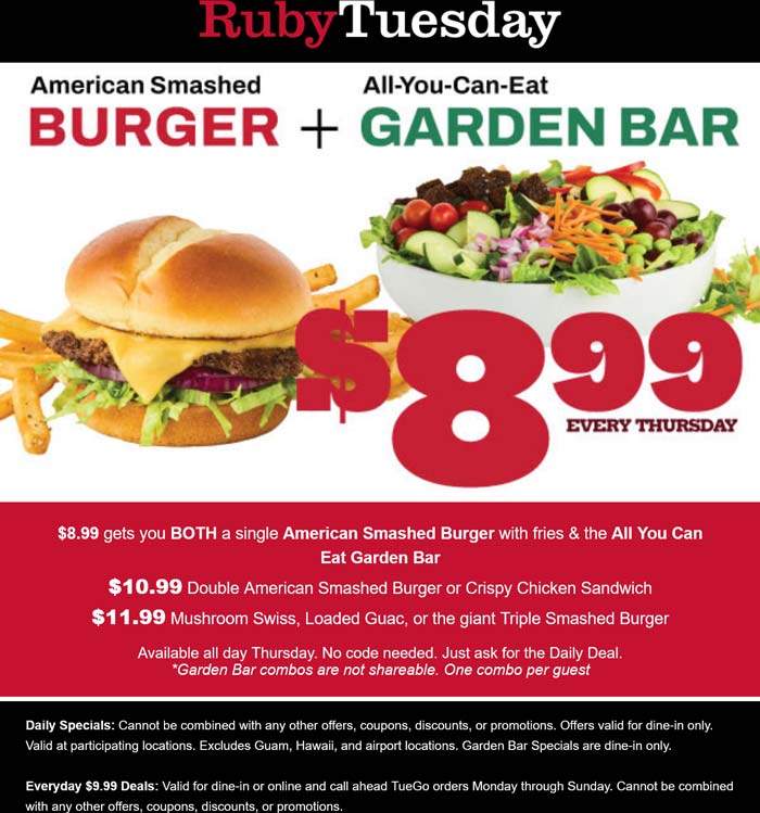 Cheeseburger + fries + bottomless garden bar = $9 today at Ruby Tuesday