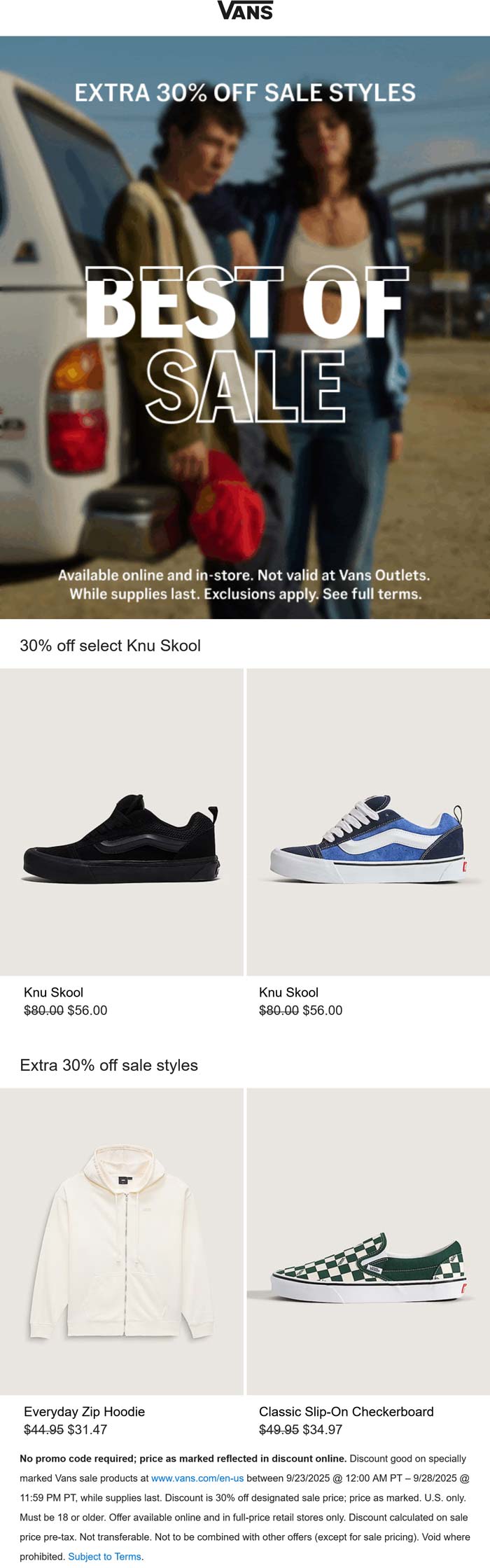 Extra 30% off sale styles at Vans
