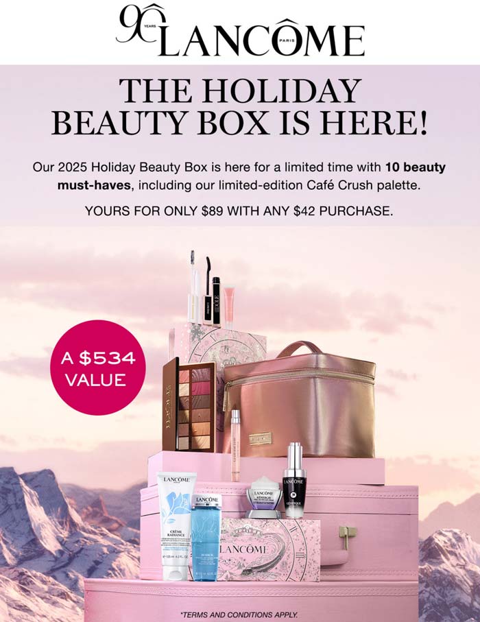 $534 beauty box for $89 on $42+ spent at Lancome