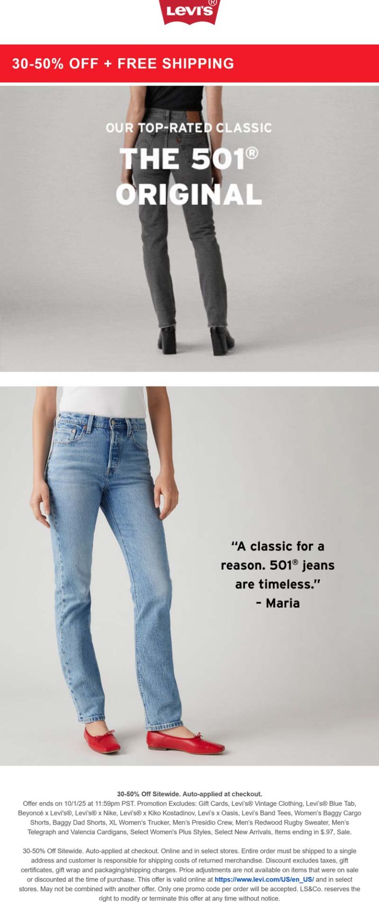 30-50% off everything online at Levis
