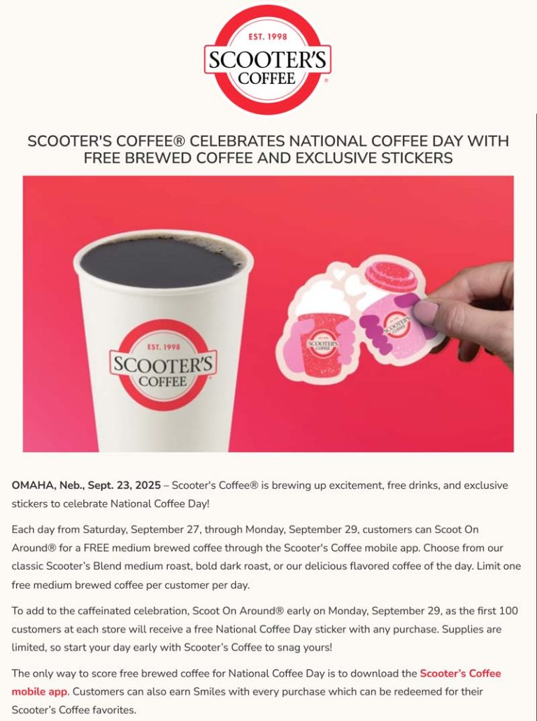 Free coffee via mobile at Scooters Coffee