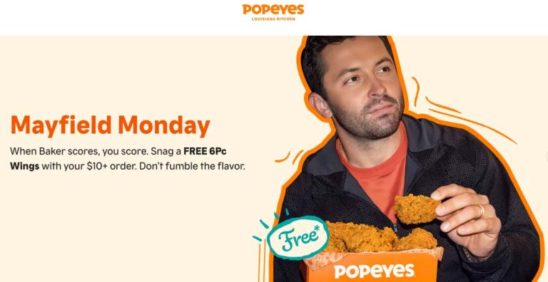 Free 6pc chicken wings on $10 today at Popeyes