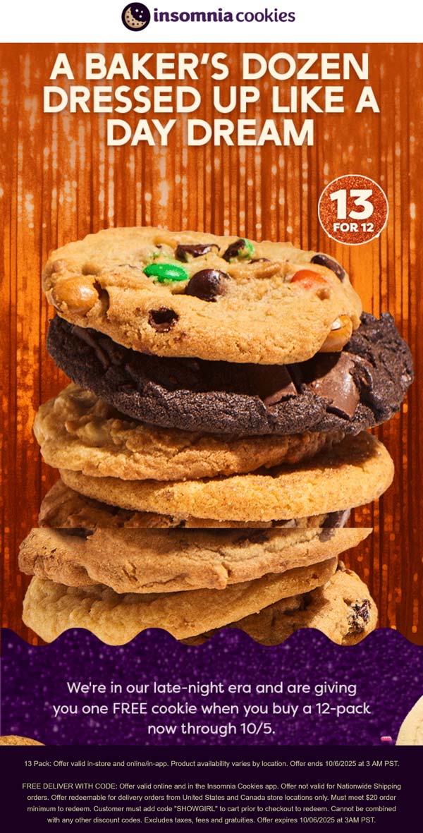 Extra cookie with your dozen at Insomnia Cookies