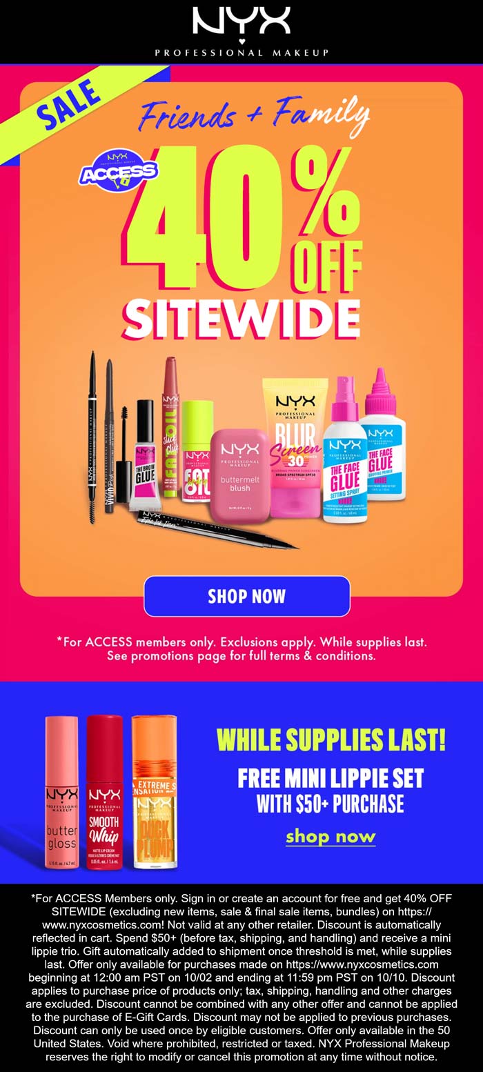 40% off everything + free mini lippie set on $50+ at NYX Professional Makeup