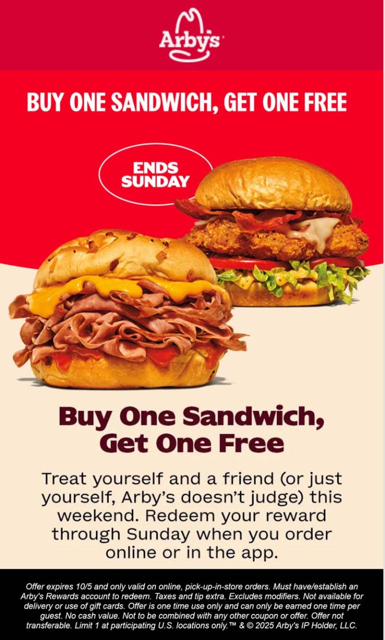 Second sandwich free via mobile at Arbys