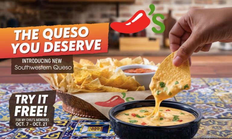 Free southwestern queso via login at Chilis restaurants