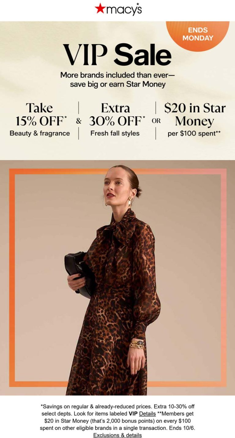 15-30% off at Macys, ditto online