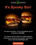 Second smokeshack cheeseburger free at Shake Shack via promo code SPOOKY #shakeshack
