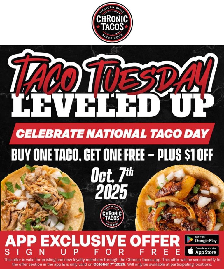 Second taco free via login Tues at Chronic Tacos