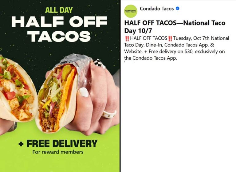 50% off tacos Tues at Condado Tacos