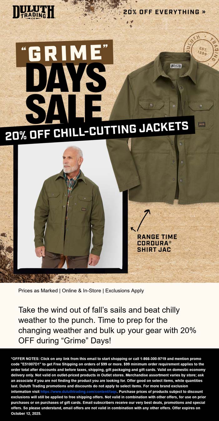 20% off everything at Duluth Trading Co