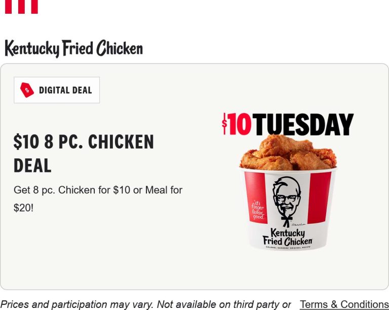 8pc chicken = $10 today at KFC