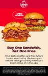Second sandwich free this weekend at Arbys #arbys