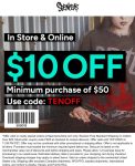 $10 off $50 at Spencers, or online via promo code TENOFF #spencers