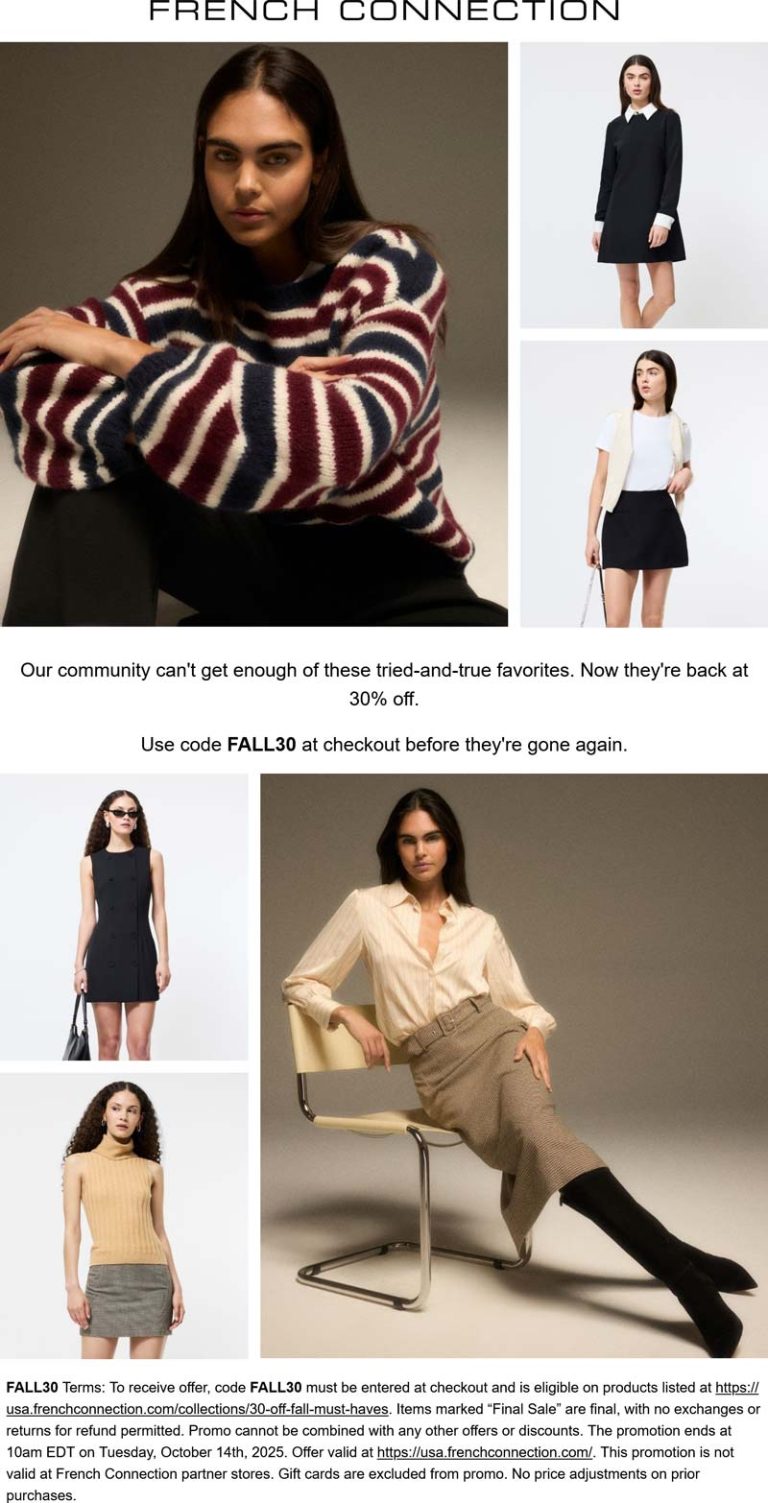 30% off at French Connection via promo code FALL30