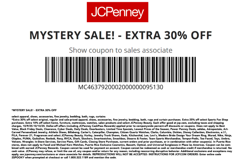 Extra 30% off at JCPenney, or online via promo code 2SPOOKY