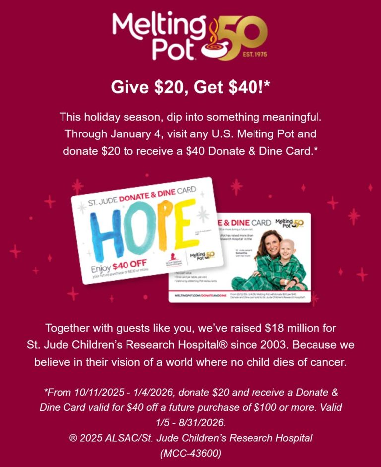 Donate $20 to get $40 dining card at Melting Pot restaurants