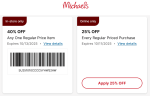 40% off a single item at Michaels, or 25% off everything online #michaels