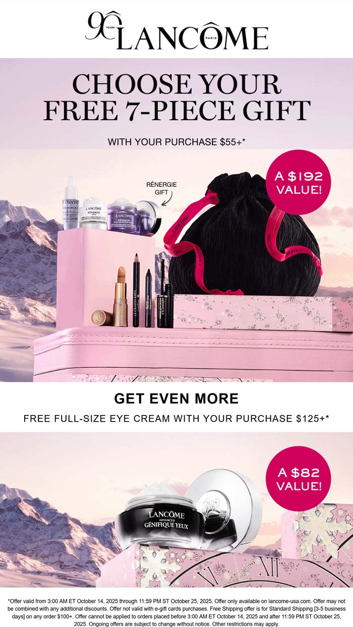 Free $192 7pc on $55+ & more at Lancome
