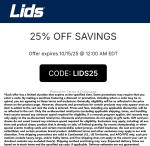 25% off at Lids via promo code LIDS25 #lids