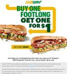 Second footlong sandwich for $1 at Subway via promo code BOGO1 #subway