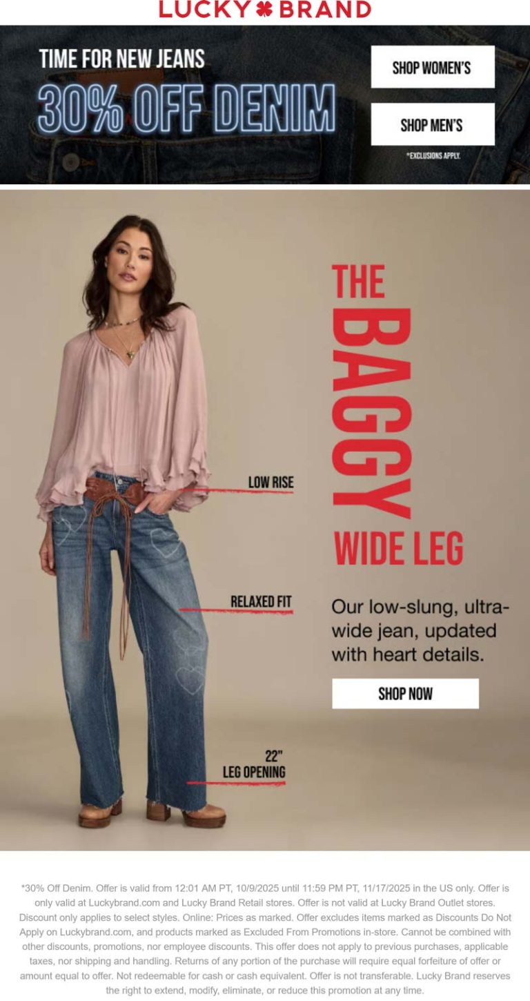 30% off denim at Lucky Brand