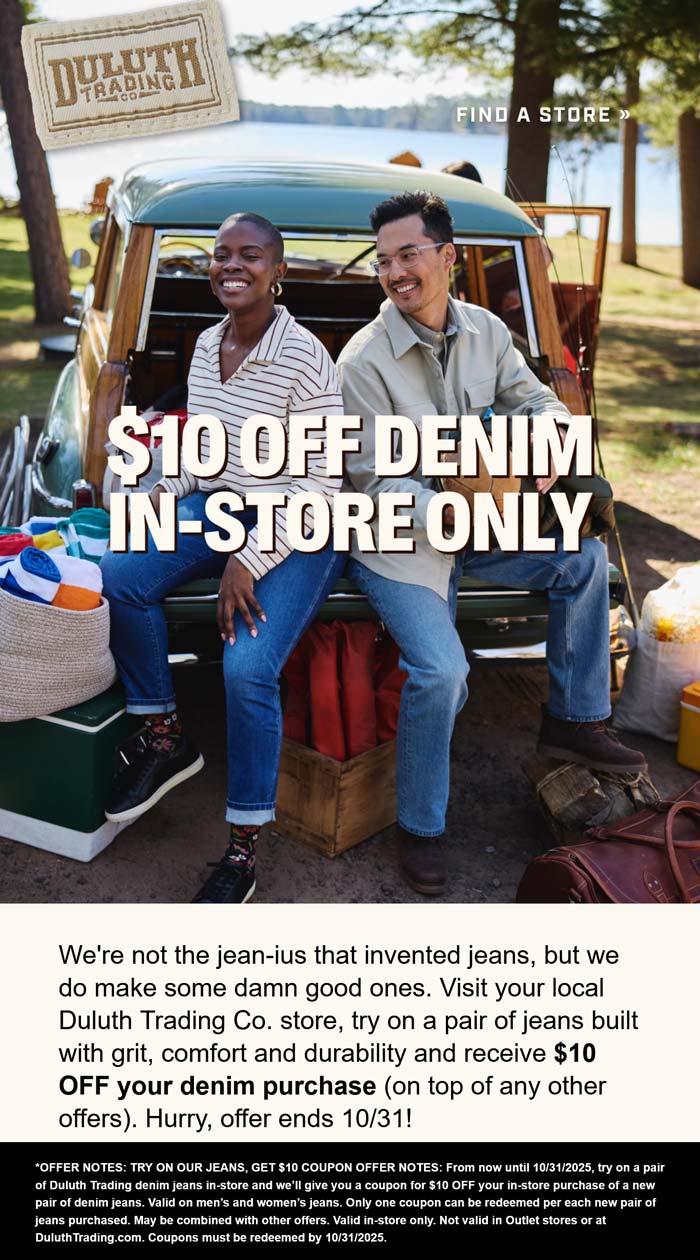 $10 off denim at Duluth Trading Co