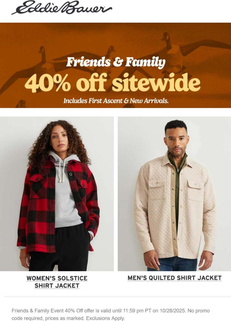 40% off everything online at Eddie Bauer