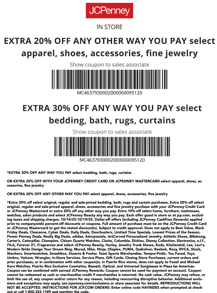 20-30% off today at JCPenney, or online via promo code HAYRIDES