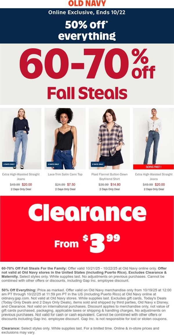 50% off everything online & more at Old Navy