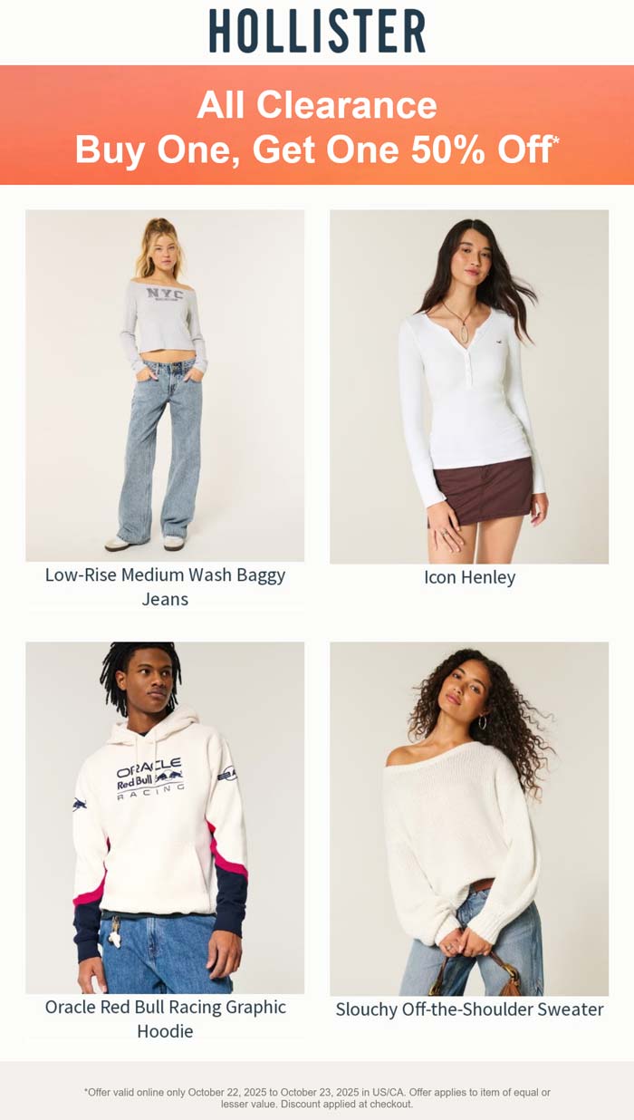 Second clearance 50% off online at Hollister