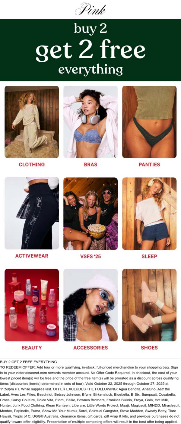 4-for-2 on everything online at PINK