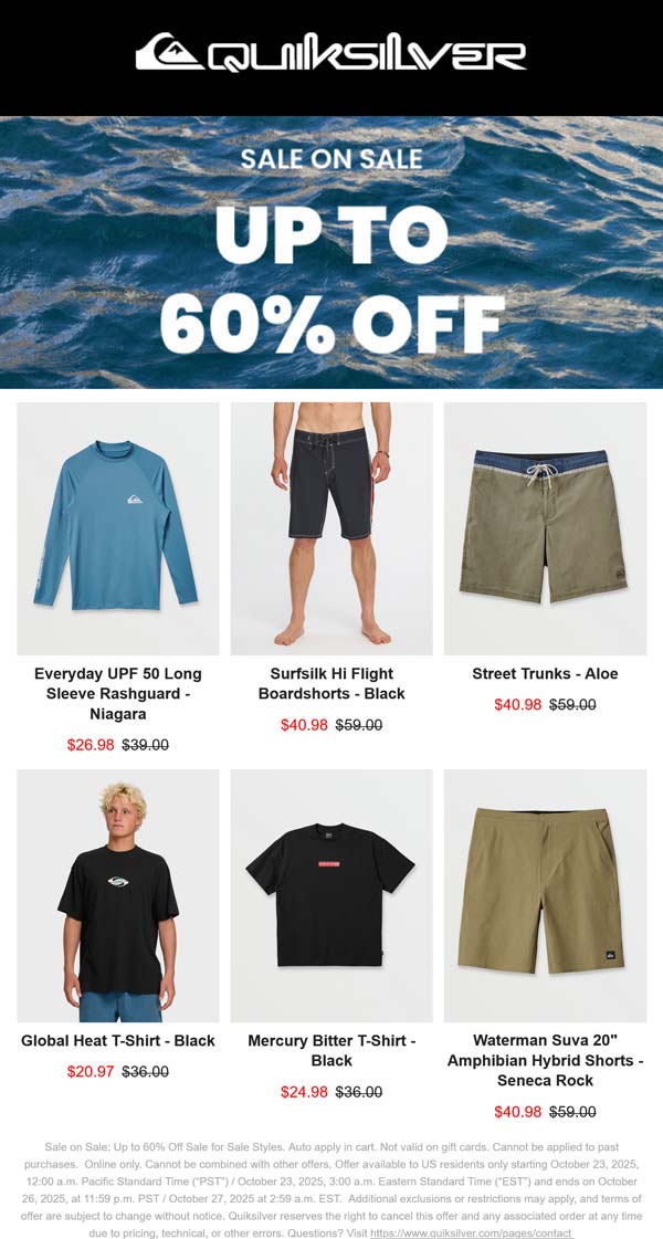60% off sale items at Quiksilver