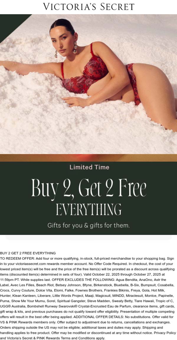 4-for-2 on everything at Victorias Secret