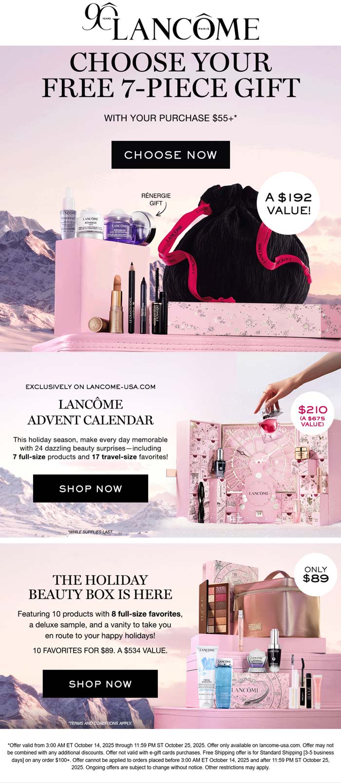 Free 7pc on $55 & more today at Lancome