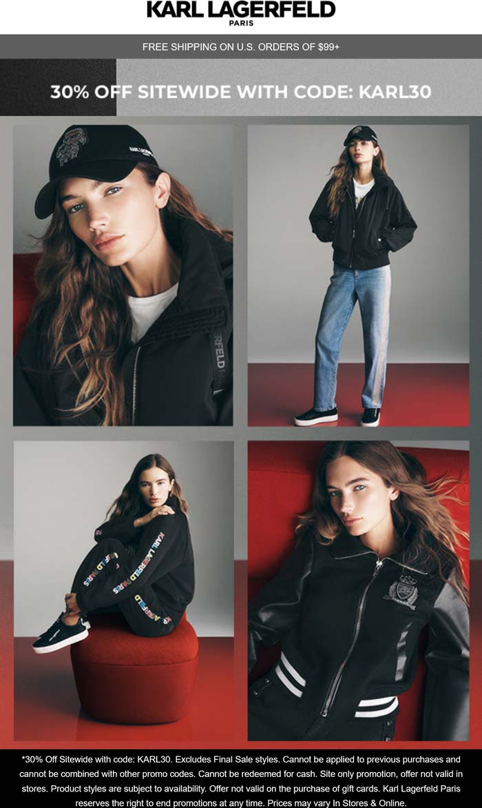 30% off everything online at Karl Lagerfeld via promo code KARL30