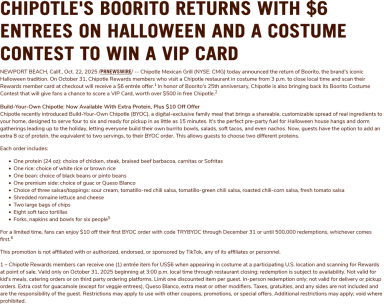 $6 entree in costume Friday at Chipotle