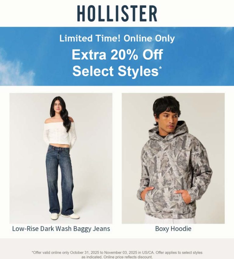 20% off online at Hollister
