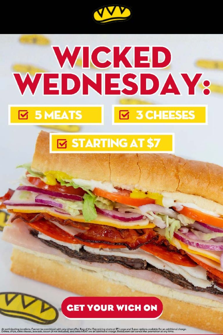 5 meats + 3 cheese sandwich = $7 today at Which Wich