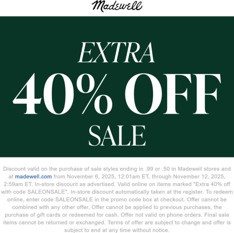 Extra 40% off sale items at Madewell, or online via promo code SALEONSALE