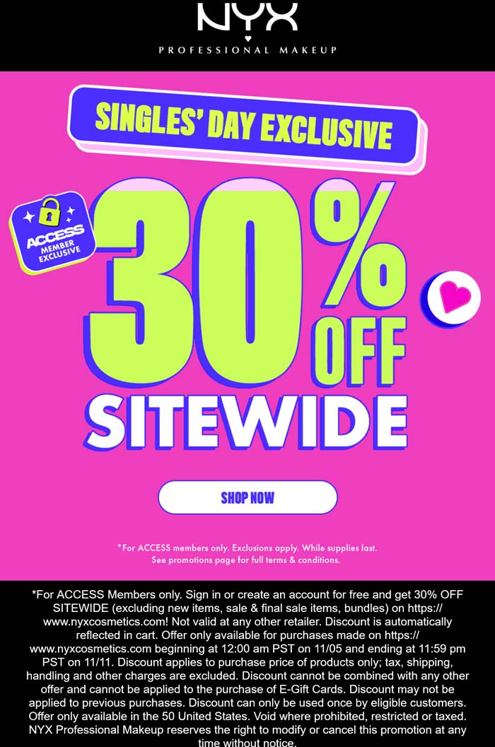 30% off everything at NYX Professional Makeup