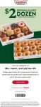 Second dozen doughnuts = $2 at Krispy Kreme, or online via promo code BOGO2 #krispykreme Second dozen doughnuts = $2 at Krispy Kreme, or online via promo code BOGO2 #krispykreme