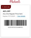 40% off a single item at Michaels, or online via promo code WOWWITH40 #michaels
