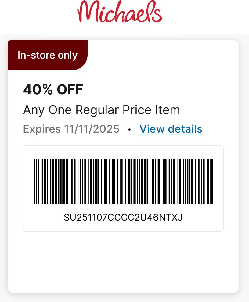 30% off a single item at Michaels, or 40% everything online via promo ...