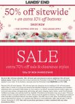 50% off everything & more today at Lands End via promo code NEWPAIR and pin 1234 #landsend 50% off everything & more today at Lands End via promo code NEWPAIR and pin 1234 #landsend