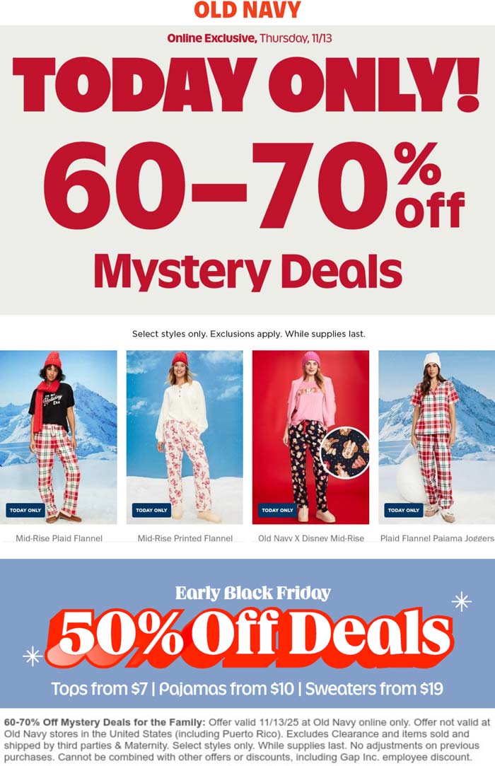 60-70% off various styles online today at Old Navy