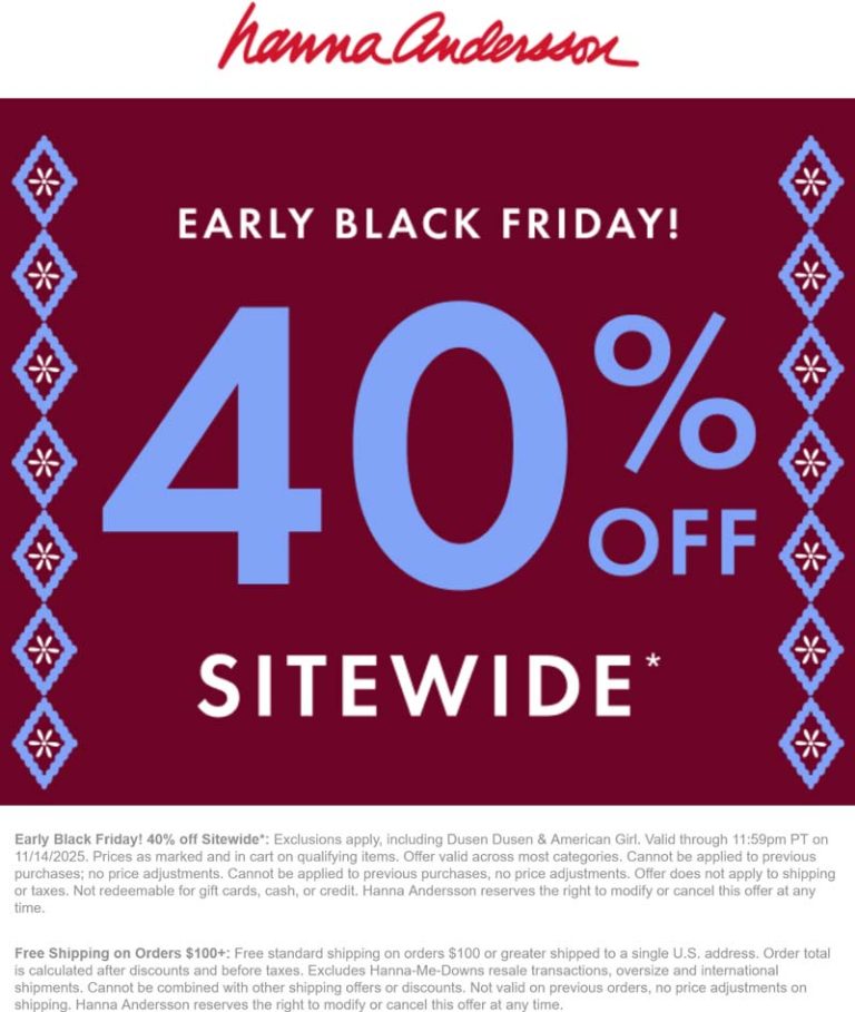 40% off everything online today at Hanna Andersson